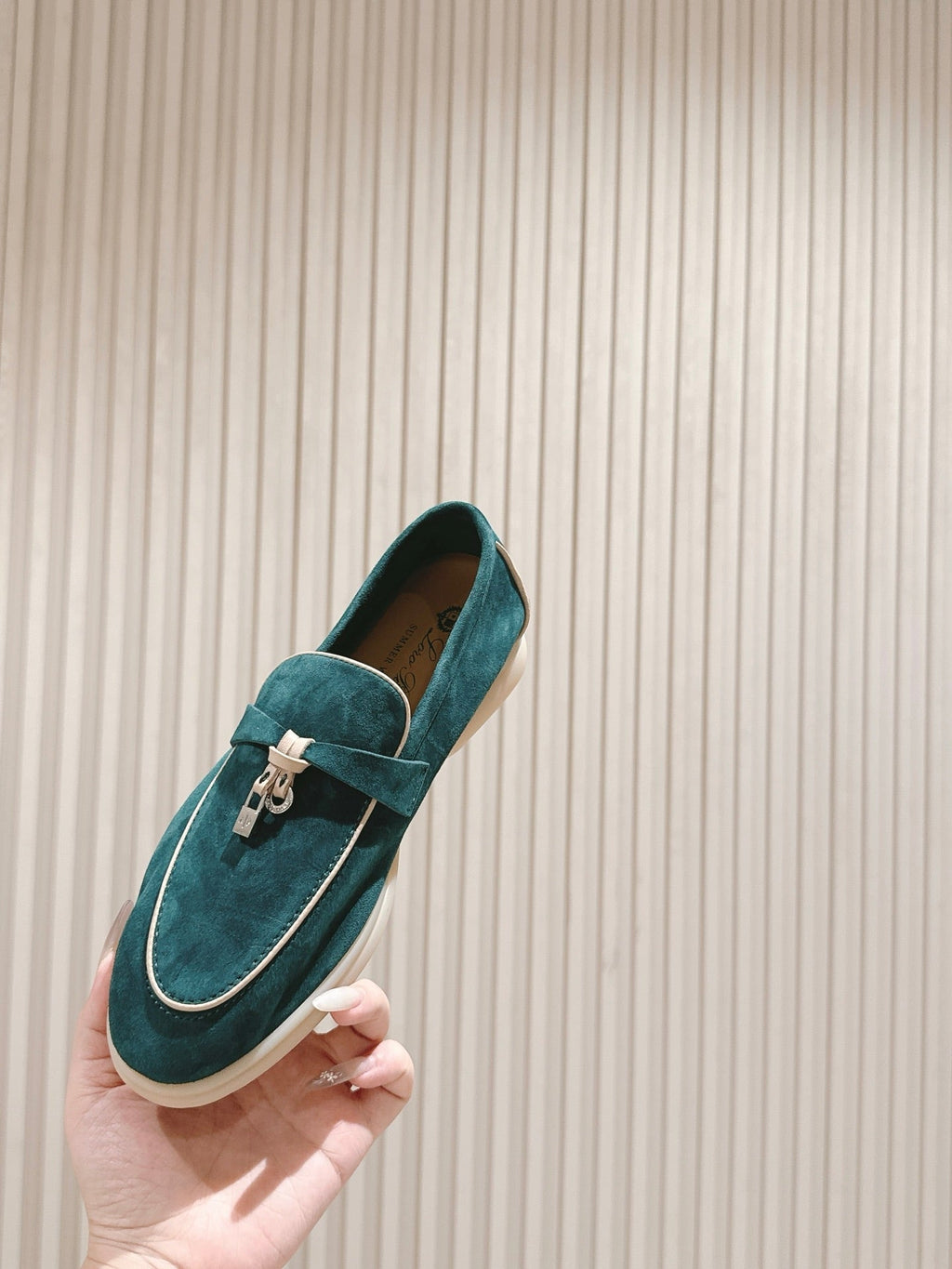 LP LOAFERS 25S IN OCEAN GREEN-BLUE SUEDE WITH SILVER HARDWARE
