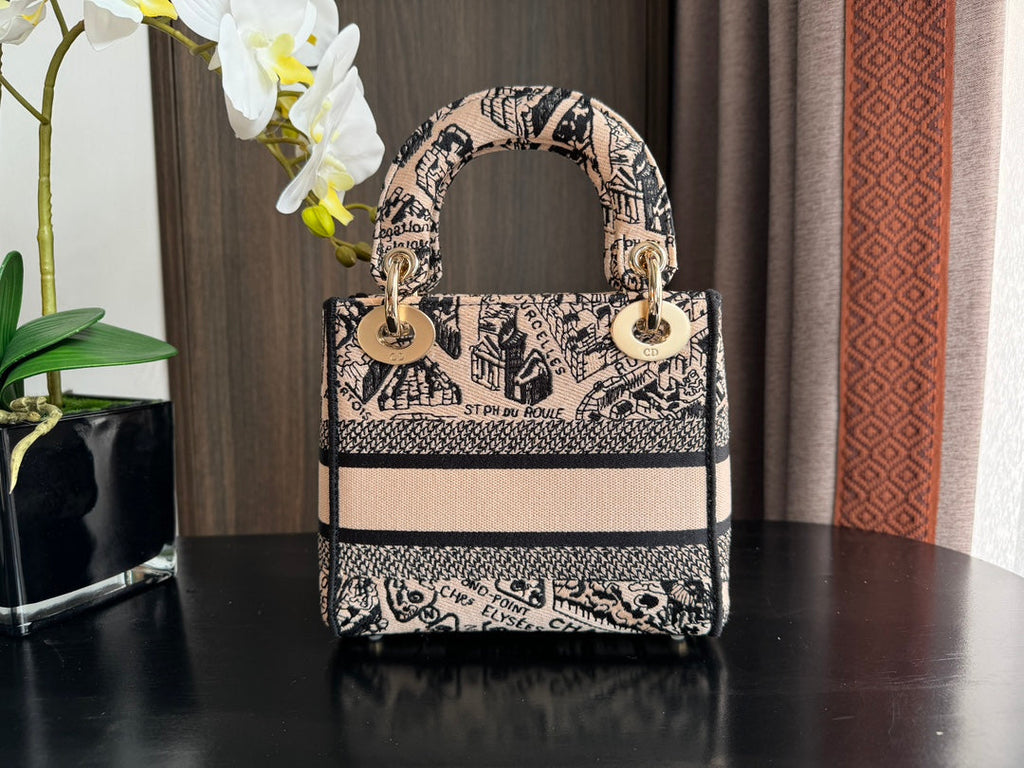 mini 17cm black pink embroidery canvas