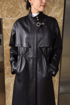 HERMES 25S LONG LEATHER JACKET WITH DRAWSTRING WAIST 170
