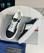 PRADA 25S LEATHER LOGO OUTLET SNEAKERS BLUISH BLACK CALFSKIN