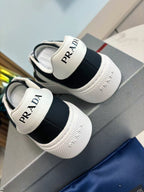 PRADA 25S LEATHER LOGO OUTLET SNEAKERS BLUISH BLACK CALFSKIN