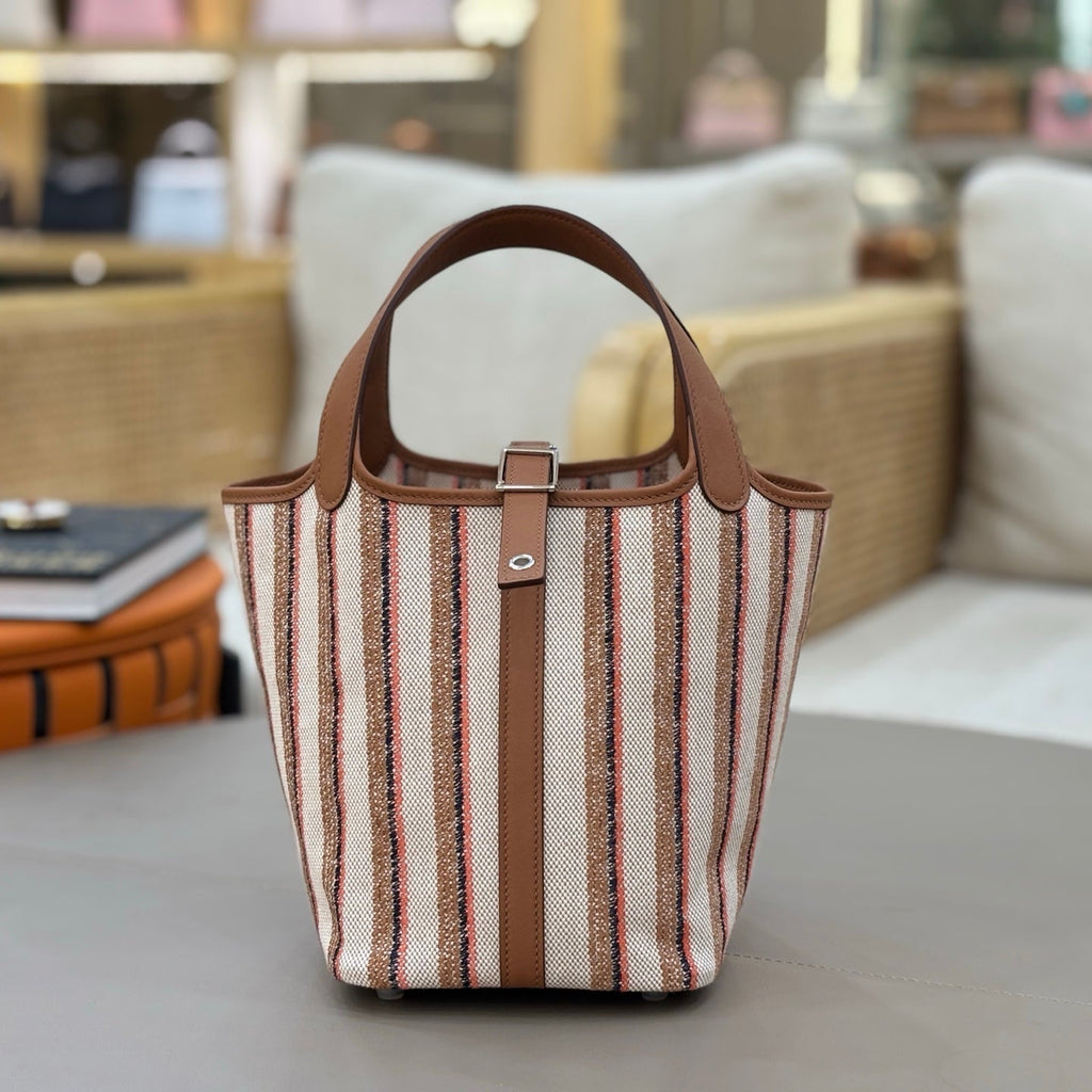 HM Picotin Lock 18 Bag Brown Taurillon Clemence Leather Embroidery 269974