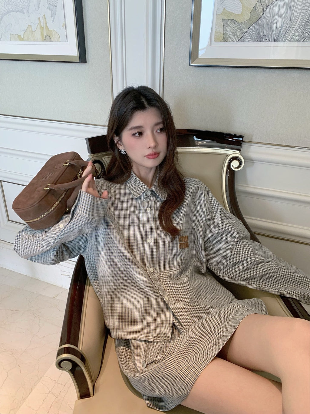 MIUMIU SHIRT & MINI SKIRT SET STYLE 186