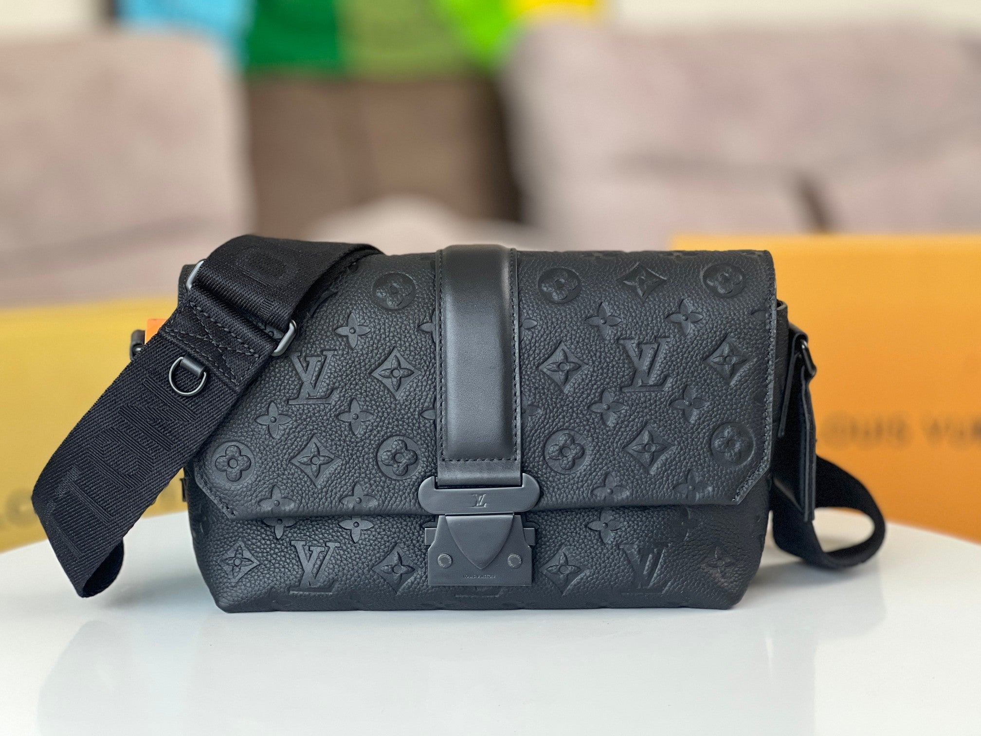 LV S-Cape Messenger Bag 28cm Black Taurillon Monogram leather