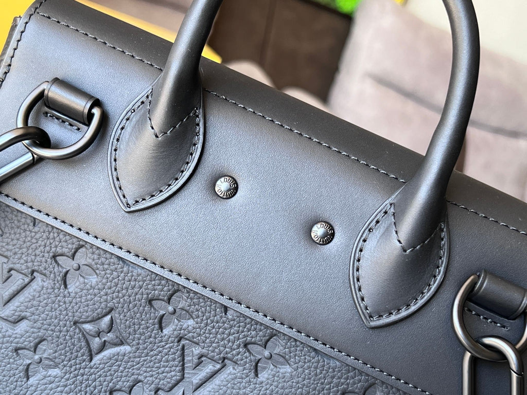 LV Steamer PM Bag 25cm Black Taurillon Monogram Leather