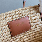 CLASSIC PANIER MEDIUM BRAIDED TRIOMPHE 47 IN BEIGE RAFFIA AND CALFSKIN