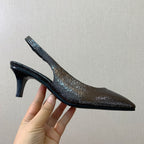 LP POINTED TOE MID-HEEL SLINGBACK DARK BROWN CALFSKIN