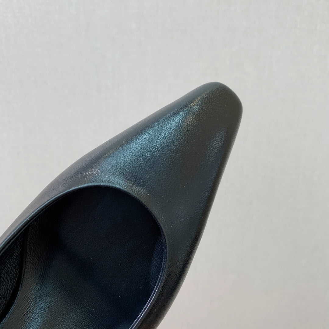 LP POINTED TOE MID-HEEL SLINGBACK BLACK CALFSKIN