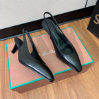 LP POINTED TOE MID-HEEL SLINGBACK BLACK CALFSKIN
