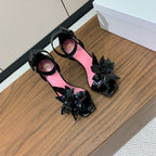 BALMAIN 25S RUBY BLACK HEELED SANDALS 95MM IN PATENT CALFSKIN