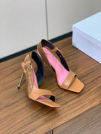 BALMAIN 25S JACQUARD KNIT SLINGBACK PUMPS 95MM IN BROWN AND PINK CALFSKIN