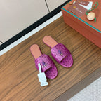 FLAT SLIPPERS IN PURPLE LAMBSKIN OSTRICH SKIN