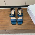 THREE-STRAP HIGH-HEELED EMBROIDERED SANDALS NAVY BLUE