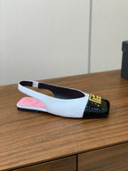 BALMAIN 25S FLAT EDEN SLINGBACKS IN BLACK AND WHITE CALFSKIN