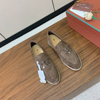 LP LOAFERS 25S IN ASH BROWN CASHMERE WITH SILVER HARDWARE