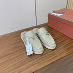 LP FLAT MULES 25S IN MOSS GRAY LAMBSKIN WITH SILVER HARDWARE