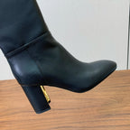 DIOR 25S KNEE-HIGH BOOTS 80 MM IN BLACK CALFSKIN WITH GOLD HARDWARE