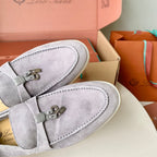 Loro Piana Grey Suede Summer Charms Walk Loafers