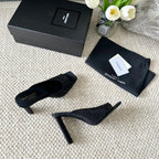 SL SEPT MULES BLACK SATIN AND RHINESTONES