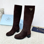 PRADA 25S HIGH-CUT BOOTS 55 MM IN DARK BROWN SUEDE