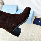 PRADA 25S HIGH-CUT BOOTS 55 MM IN DARK BROWN SUEDE