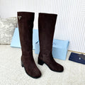 PRADA 25S HIGH-CUT BOOTS 55 MM IN DARK BROWN SUEDE