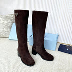PRADA 25S HIGH-CUT BOOTS 55 MM IN DARK BROWN SUEDE