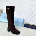 PRADA 25S HIGH-CUT BOOTS 55 MM IN DARK BROWN SUEDE
