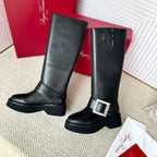 VIV' RANGERS HIGH BIKER IN BLACK CALFSKIN CRYSTAL BUCKLE