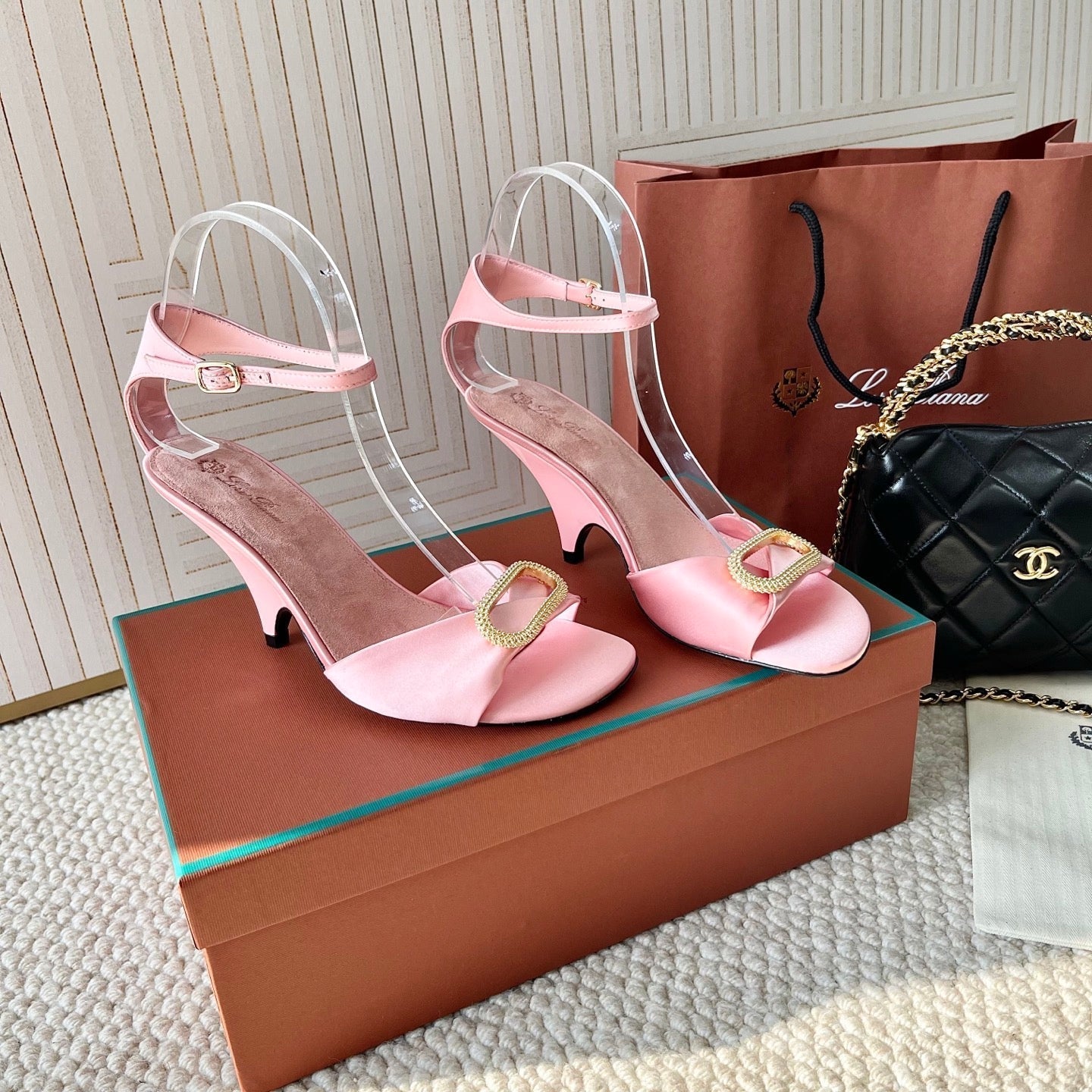 HIGH HEELS SANDALS 80 MM IN PASTEL PINK SATIN MIX SUEDUE