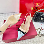 VLTN HIGH SLINGBACK 25S 40 MM IN SKY BLUE MIX NUDE LAMBSKIN WITH BOW