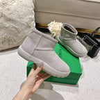 SNAP MINI ANKLE BOOTS IN PALE GRAY SUEDE AND SHEARLING LINING