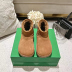 SNAP MINI ANKLE BOOTS IN BRONZE BROWN SUEDE AND SHEARLING LINING