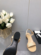 BLOCK HEEL WITH CRYSTAL 5 CM SANDAL IN SAND BROWN FABRIC