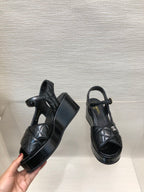 WEDGE SANDALS IN BLACK CALFSKIN