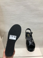 WEDGE SANDALS IN BLACK CALFSKIN