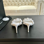 CC Little Camellia World Thin High Heels White Lambskin