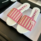 Double C Sheepskins Knit Slippers White Pink