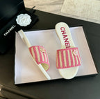Double C Sheepskins Knit Slippers White Pink