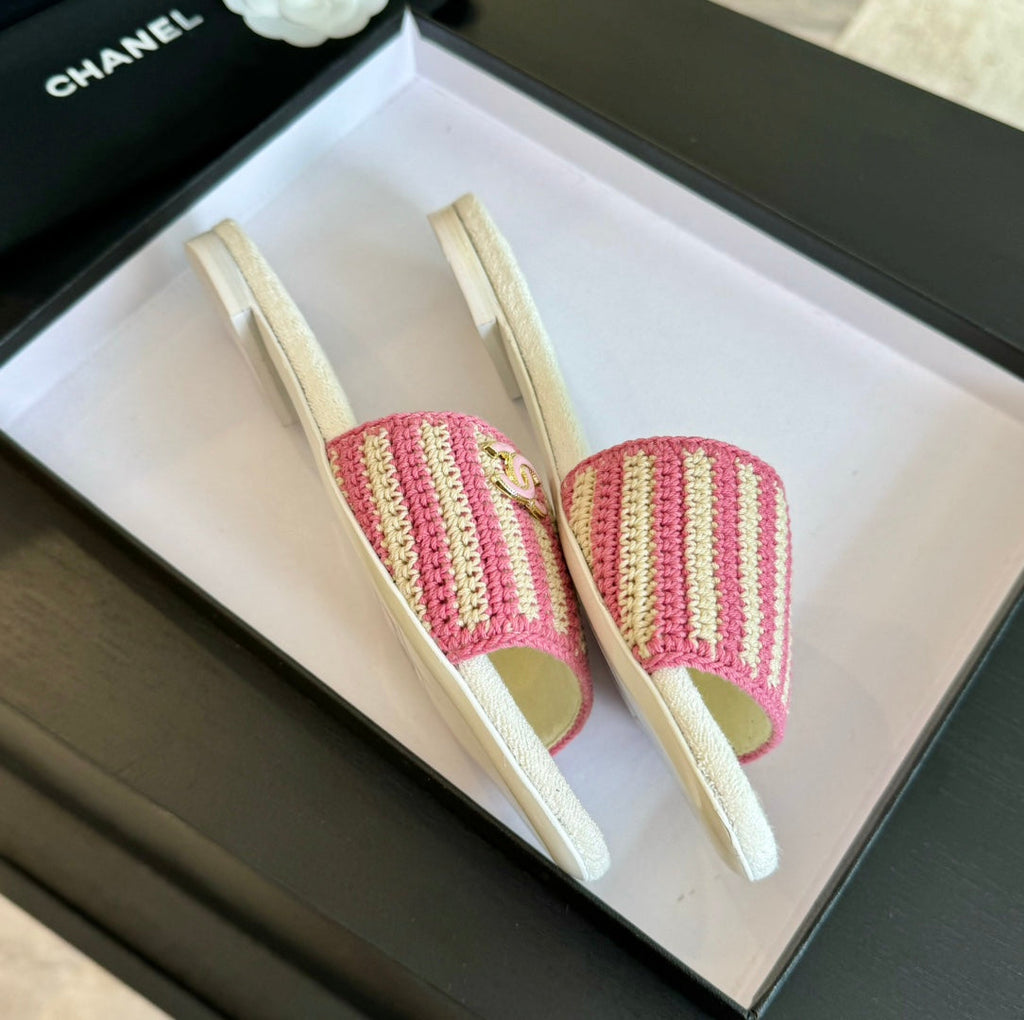 Double C Sheepskins Knit Slippers White Pink