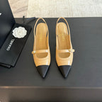 Double C WOMEN'S Slingback SPIRIT TOE Tan brown Lambskin