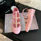 MARY JANES SHOES LIGHT PINK GOATSKIN WITH FAUX PEARL