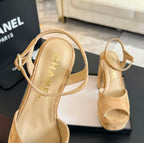 HIGH HEEL PLATFORM SANDALS IN SAND YELLOW SUEDE