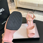 HIGH HEEL PLATFORM SANDALS IN PEACH PINK CALFSKIN