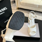 HIGH HEEL PLATFORM SANDALS IN WHITE CALFSKIN