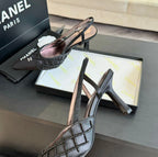 POINTED SLINGBACK MID HEELS BLACK LAMBSKIN