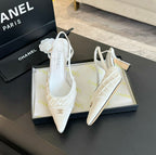 POINTED SLINGBACK MID HEELS WHITE LAMBSKIN