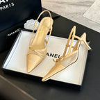 MESH LOGO SLINGBACKS IN BEIGE LAMBSKIN