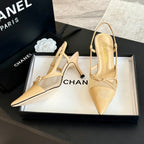 MESH LOGO SLINGBACKS IN BEIGE LAMBSKIN