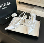 MESH LOGO SLINGBACKS IN WHITE LAMBSKIN